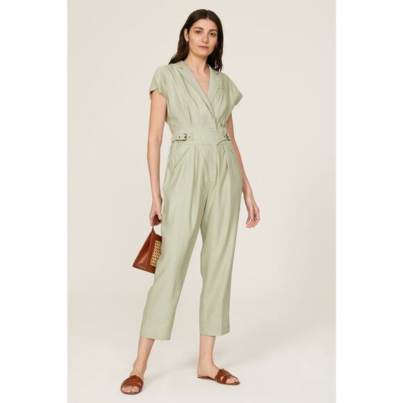 LAUREN RALPH LAUREN Green Linen Blend Notched Lapels Utility Jumpsuit size 8 - Picture 3 of 15